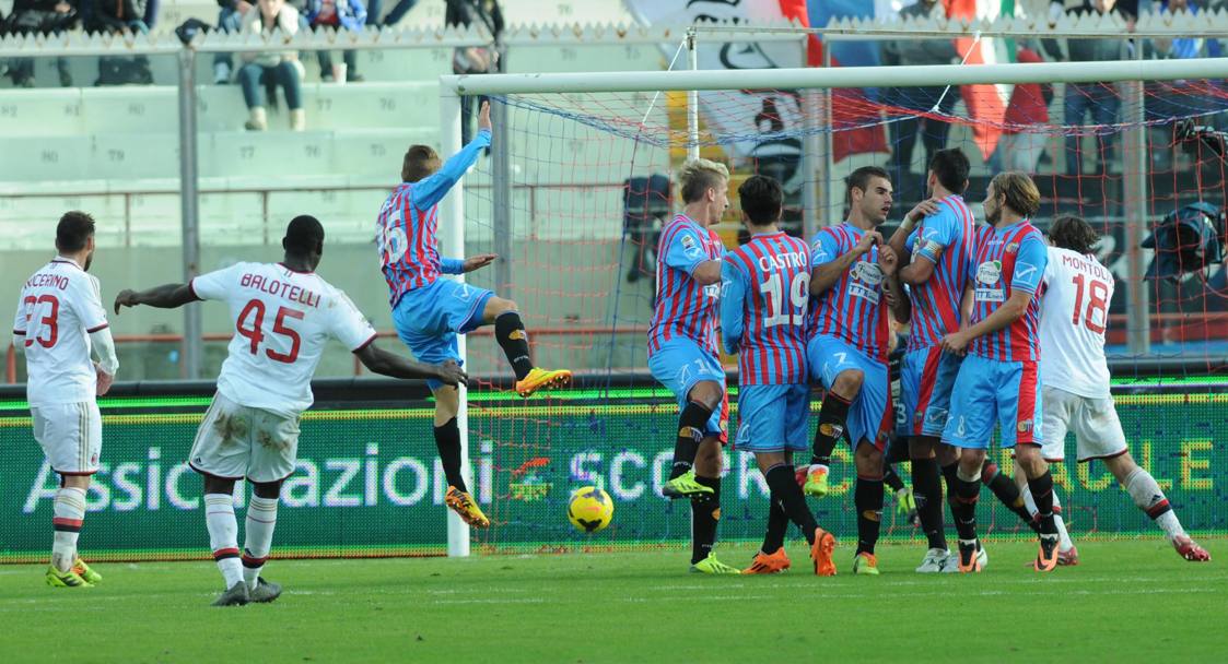 Balo torna al gol in campionato dopo due mesi e mezzo con una punizione al Catania. Ansa
